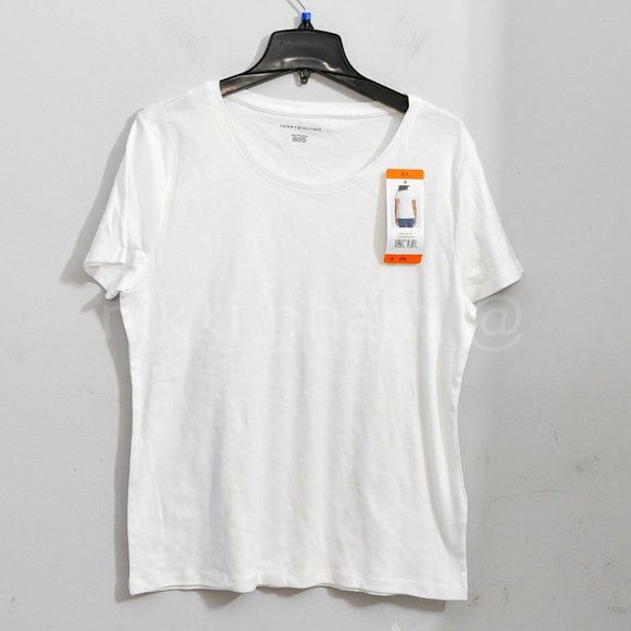 Tommy Hilfiger Ladies' Crew Neck Logo Short Sleeve Shirt in white - Picture 2 of 4